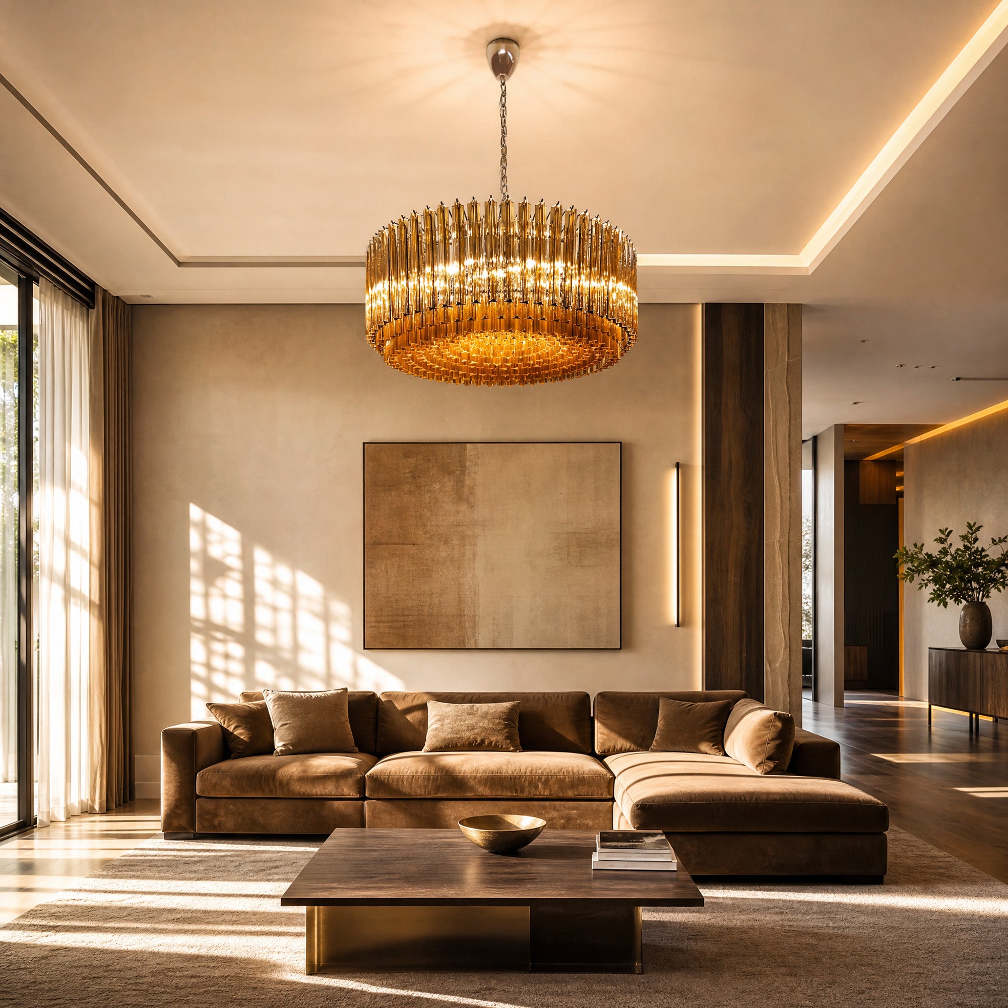 Murelli Glass Chandelier – Triedri – 391 prisms – Amber