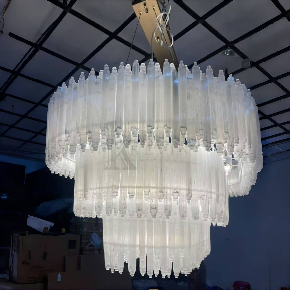 Selonite Round Multi-Tier Chandelier Nikel