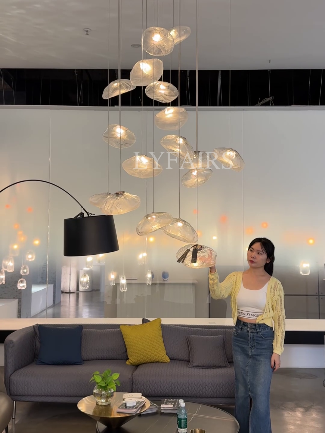 Extra Large Nordic Minimalist Glass Cloud Decorative Chandelier for Stairs/Living Room/High-ceiling Room