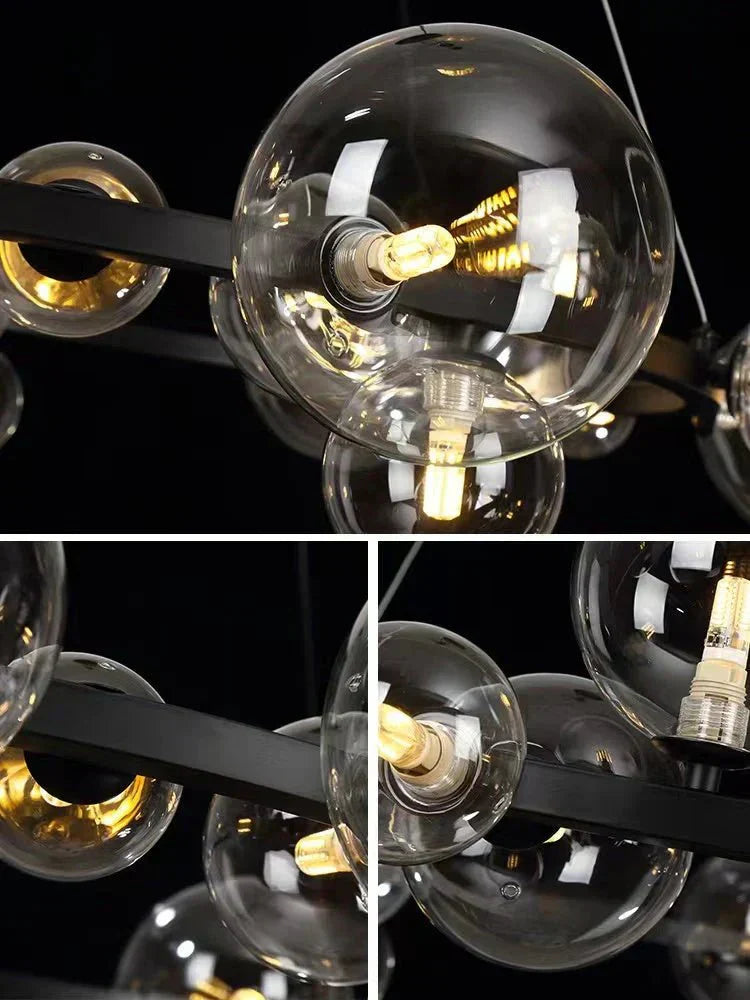 Oversized Nordic Black Iron Glass Bubble Collection Chandelier Suit for Living/Dining Room - Arialamps