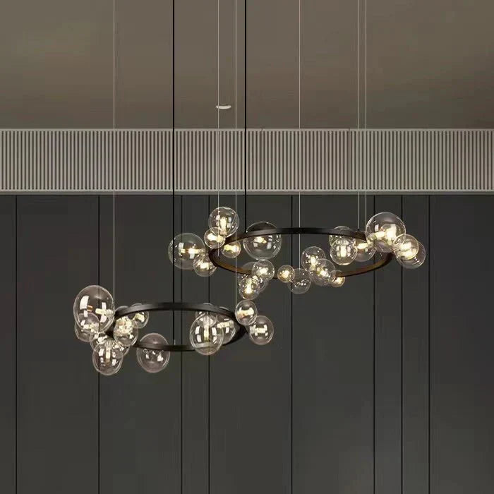 Oversized Nordic Black Iron Glass Bubble Collection Chandelier Suit for Living/Dining Room - Arialamps