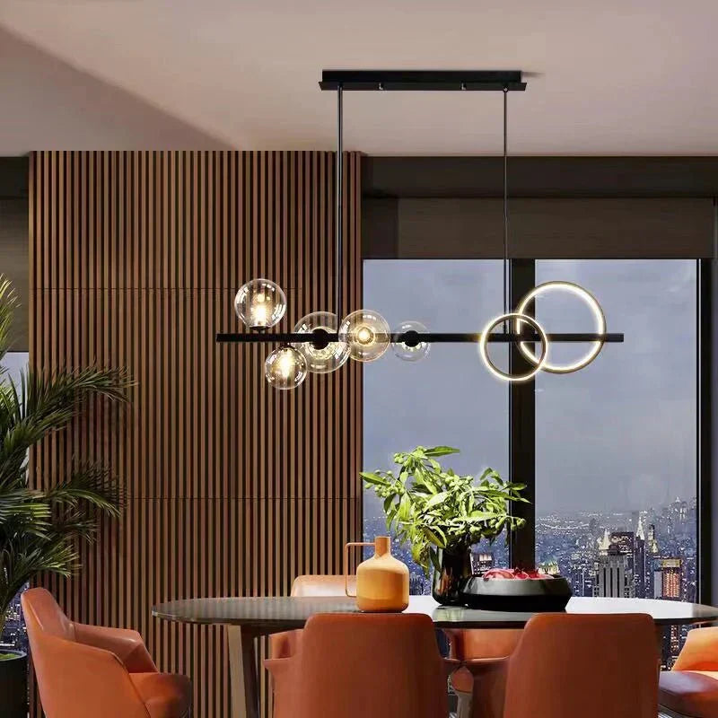 Oversized Nordic Black Iron Glass Bubble Collection Chandelier Suit for Living/Dining Room - Arialamps