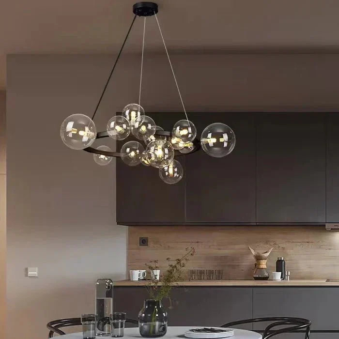 Oversized Nordic Black Iron Glass Bubble Collection Chandelier Suit for Living/Dining Room - Arialamps