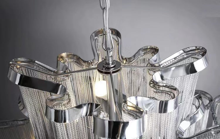 Luster Gaze Grand Cascade Extra Large Stainless Steel Long Tassel Chandelier - Background Shot